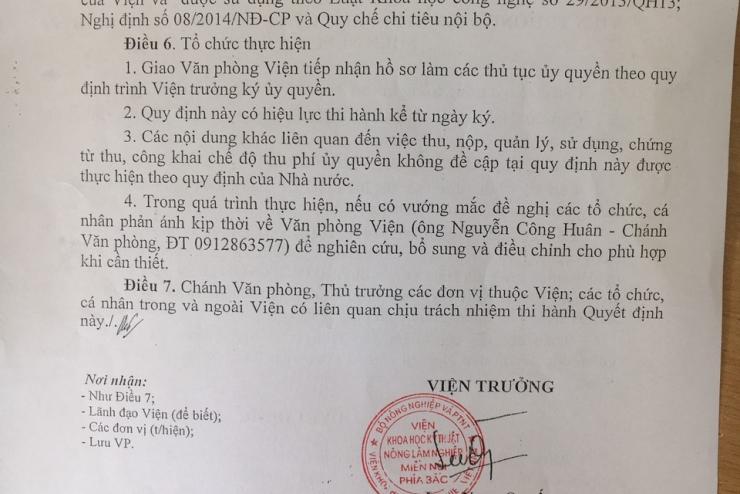 Quy định thu và sử dụng phí ủy quyền trong lĩnh vực sản xuất, buôn bán giống Chè thuộc Viện KHKT Nông Lâm nghiệp miền núi phía Bắc quản lý